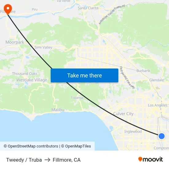 Tweedy / Truba to Fillmore, CA map