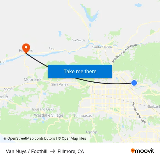 Van Nuys / Foothill to Fillmore, CA map