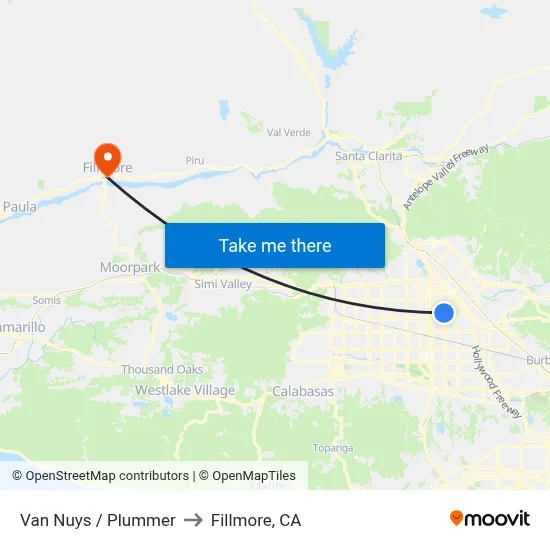 Van Nuys / Plummer to Fillmore, CA map