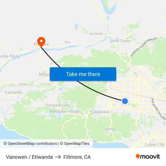 Vanowen / Etiwanda to Fillmore, CA map