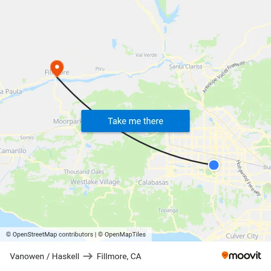 Vanowen / Haskell to Fillmore, CA map