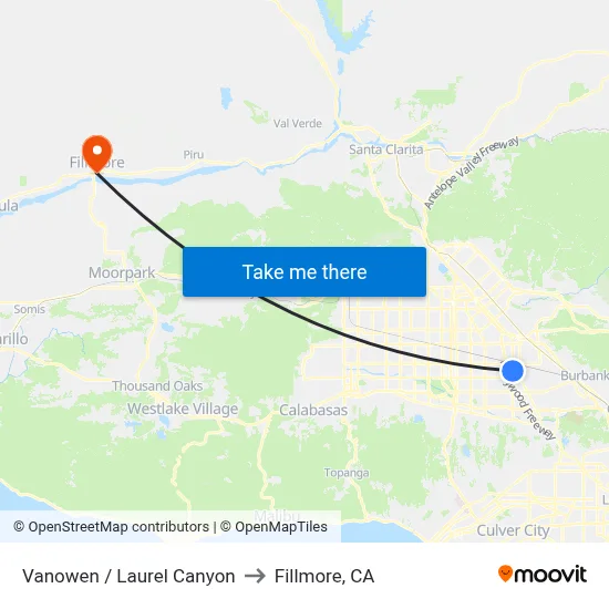 Vanowen / Laurel Canyon to Fillmore, CA map
