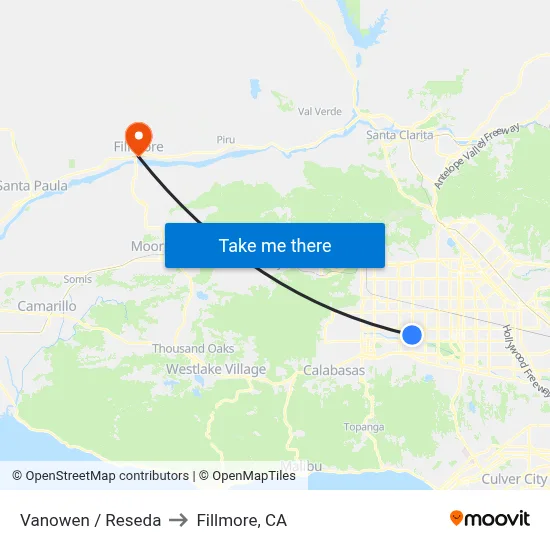 Vanowen / Reseda to Fillmore, CA map