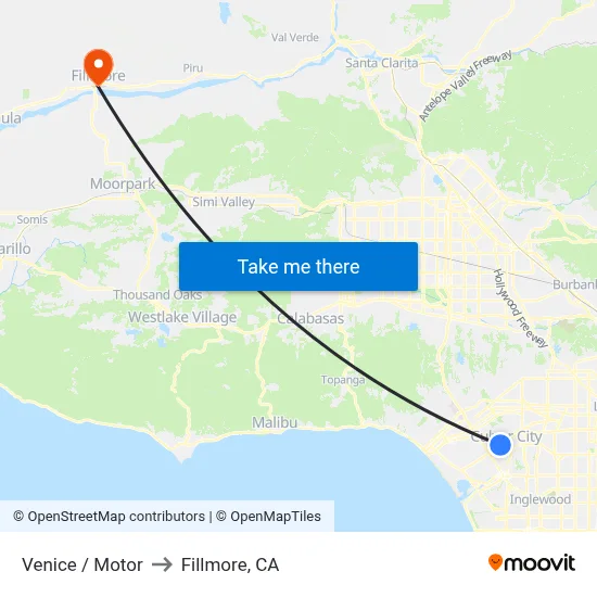 Venice / Motor to Fillmore, CA map