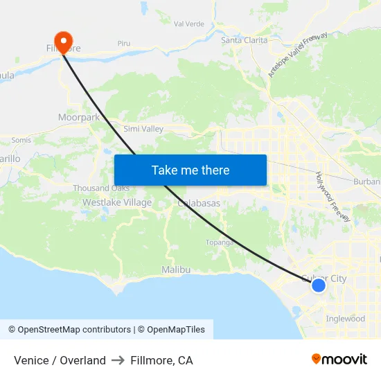 Venice / Overland to Fillmore, CA map