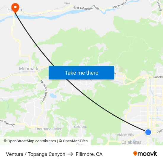 Ventura / Topanga Canyon to Fillmore, CA map