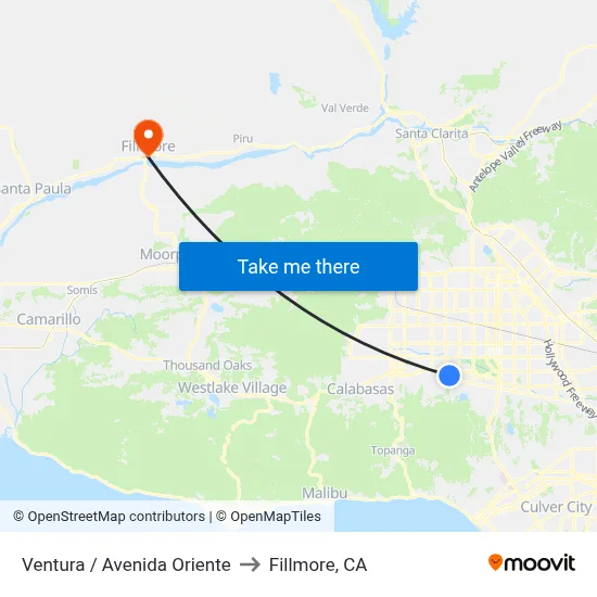 Ventura / Avenida Oriente to Fillmore, CA map