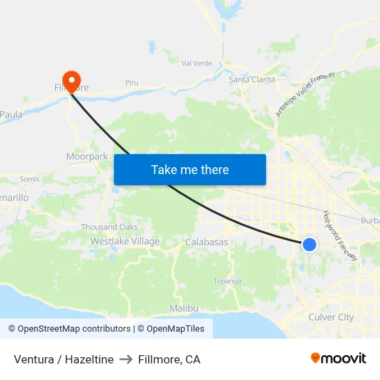Ventura / Hazeltine to Fillmore, CA map