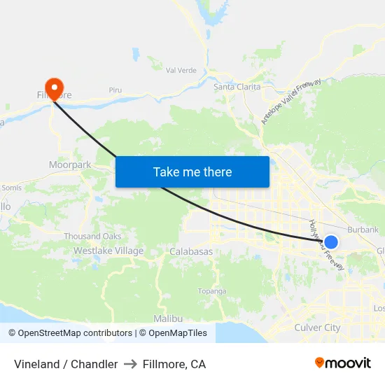 Vineland / Chandler to Fillmore, CA map
