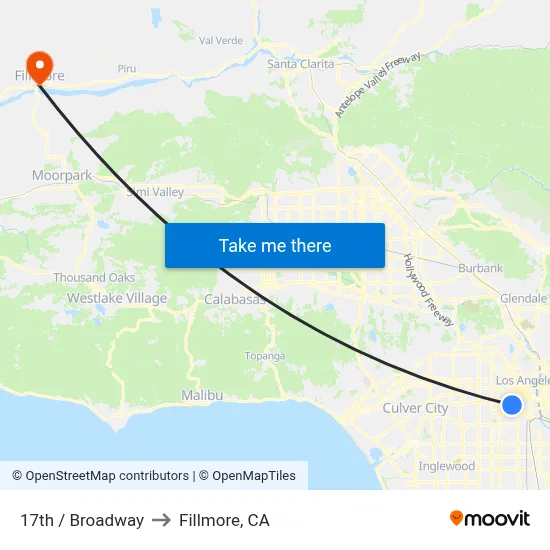 17th / Broadway to Fillmore, CA map