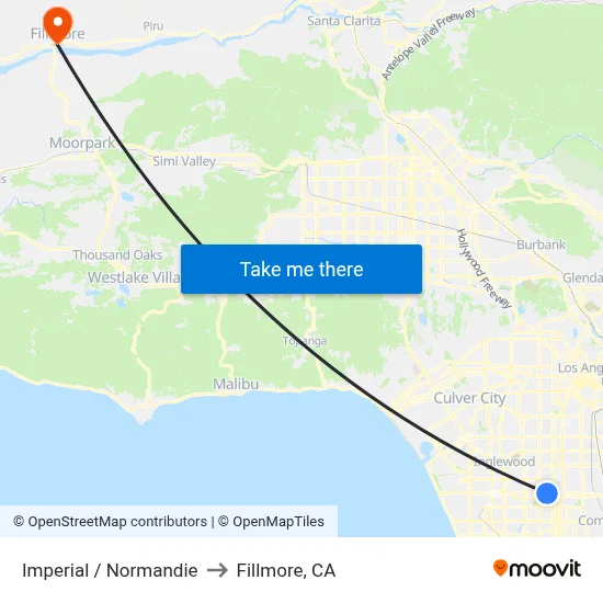 Imperial / Normandie to Fillmore, CA map