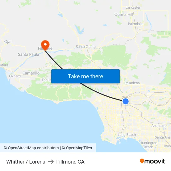 Whittier / Lorena to Fillmore, CA map