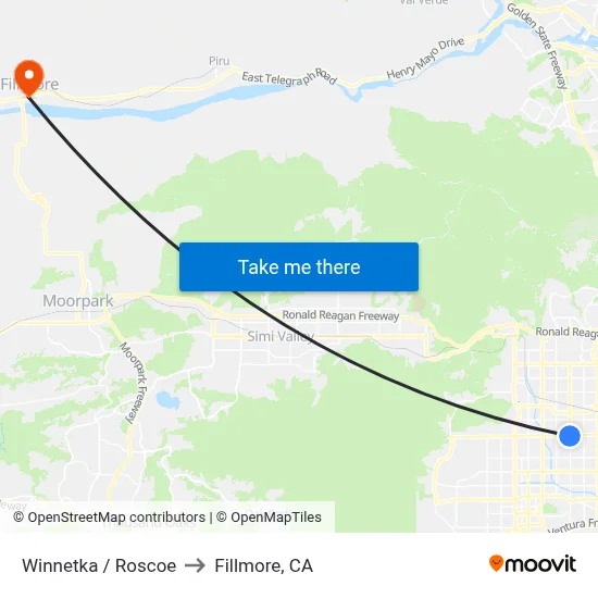 Winnetka / Roscoe to Fillmore, CA map