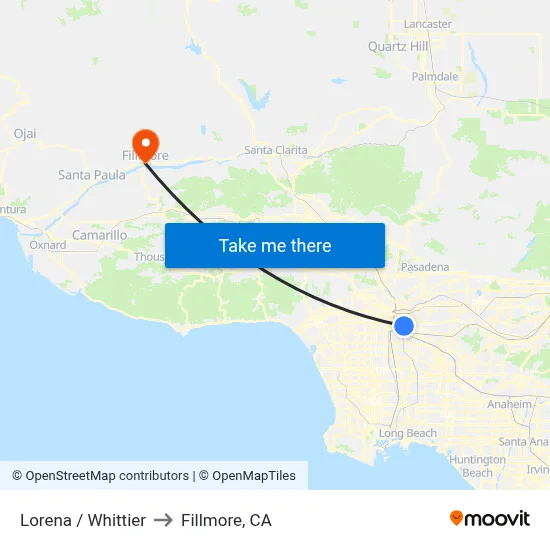 Lorena / Whittier to Fillmore, CA map