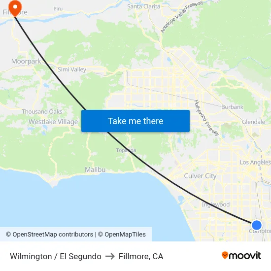 Wilmington / El Segundo to Fillmore, CA map