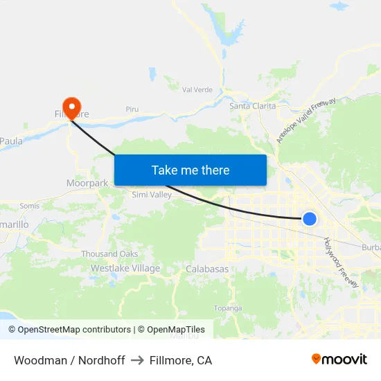 Woodman / Nordhoff to Fillmore, CA map