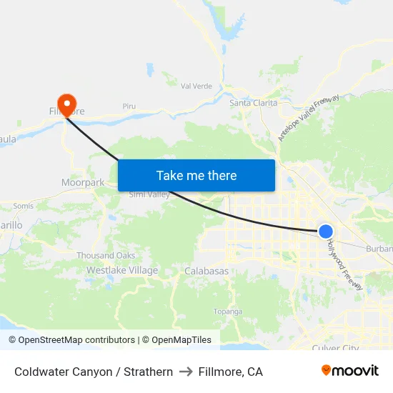Coldwater Canyon / Strathern to Fillmore, CA map