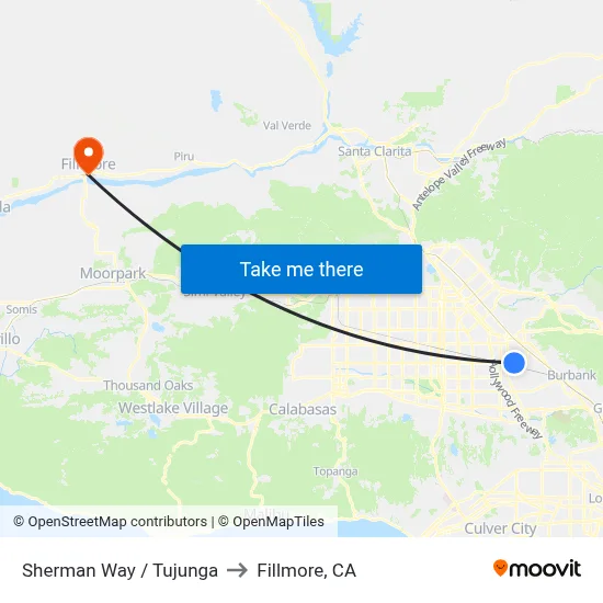 Sherman Way / Tujunga to Fillmore, CA map