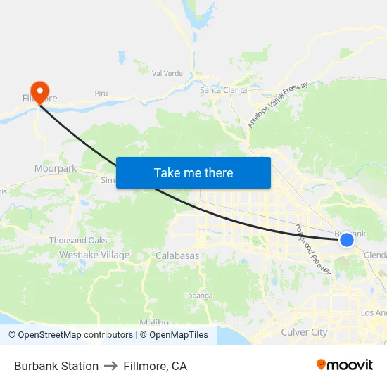 Burbank Station to Fillmore, CA map