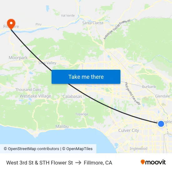 West 3rd St & STH Flower St to Fillmore, CA map