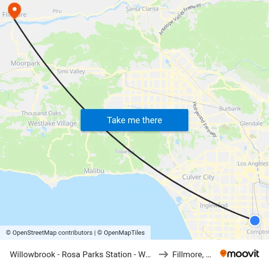 Willowbrook - Rosa Parks Station - West to Fillmore, CA map
