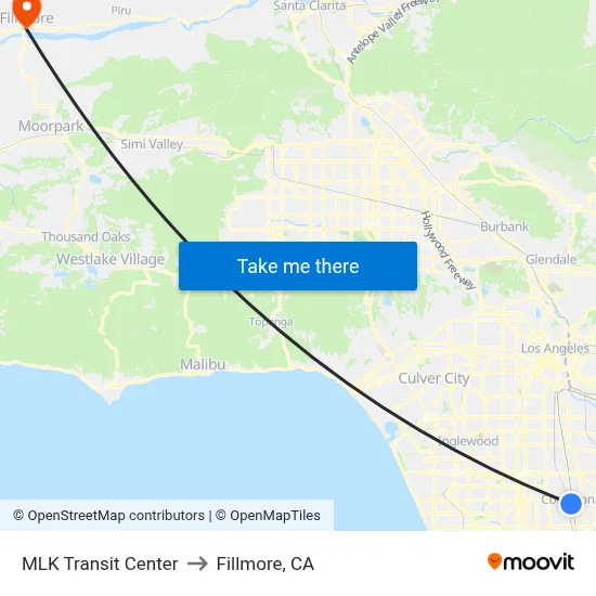 MLK Transit Center to Fillmore, CA map