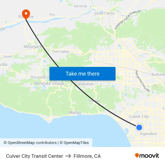 Culver City Transit Center to Fillmore, CA map