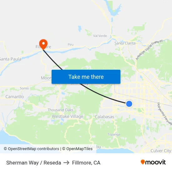 Sherman Way / Reseda to Fillmore, CA map