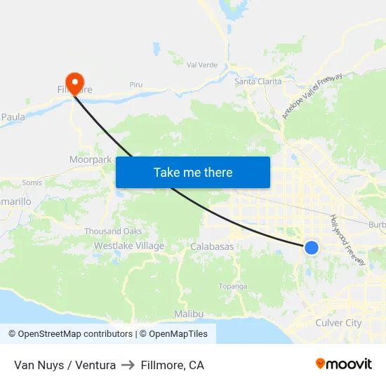 Van Nuys / Ventura to Fillmore, CA map