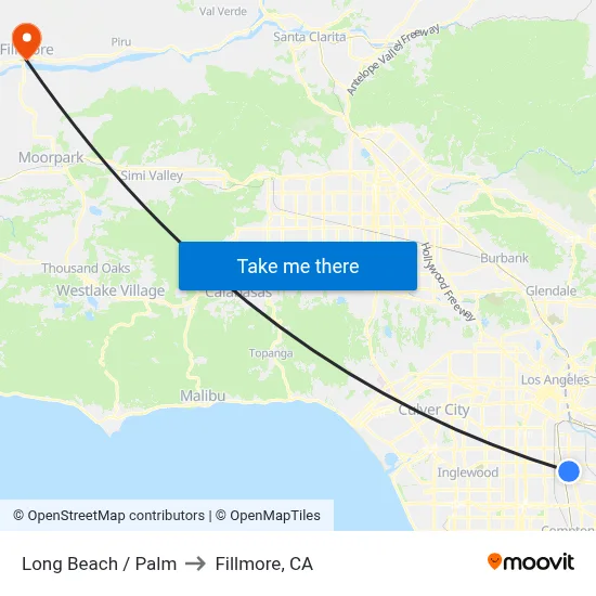 Long Beach / Palm to Fillmore, CA map