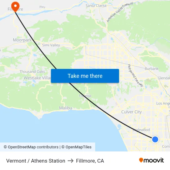 Vermont / Athens Station to Fillmore, CA map
