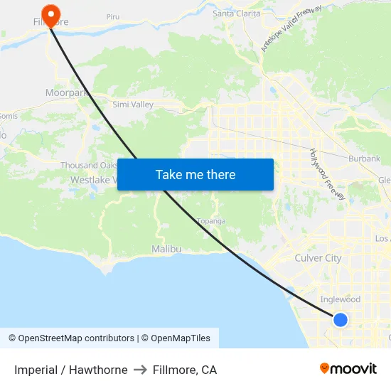 Imperial / Hawthorne to Fillmore, CA map