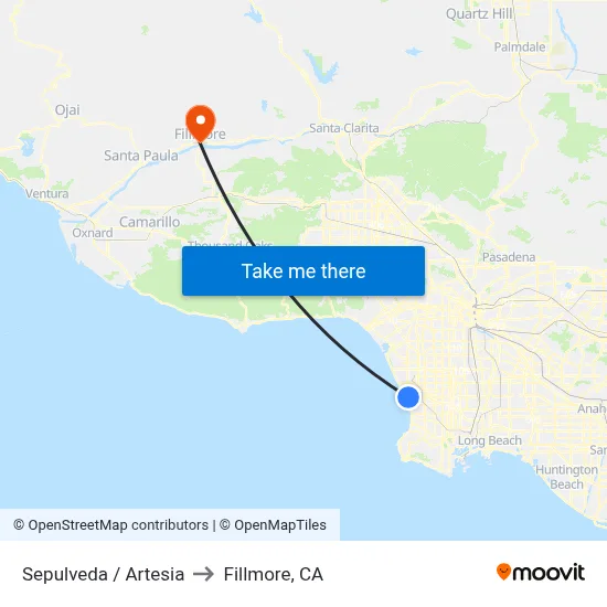 Sepulveda / Artesia to Fillmore, CA map