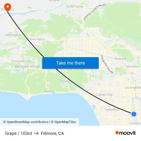 Grape / 103rd to Fillmore, CA map