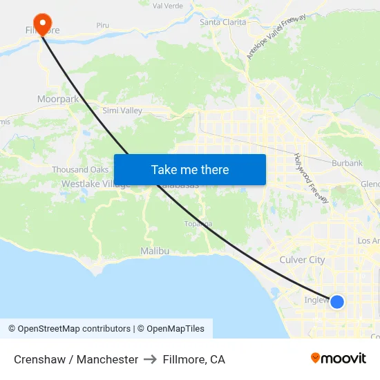 Crenshaw / Manchester to Fillmore, CA map