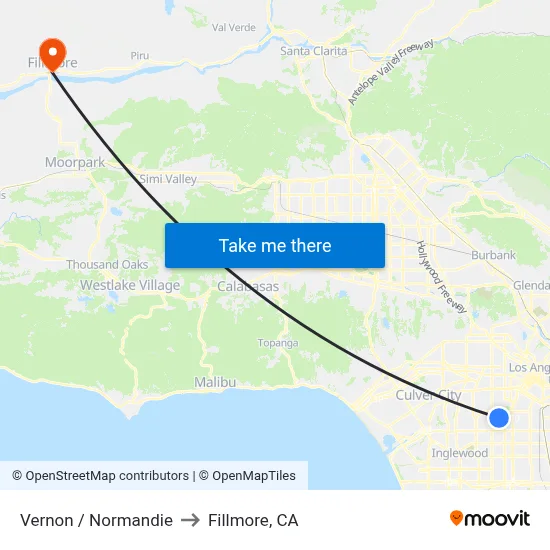 Vernon / Normandie to Fillmore, CA map