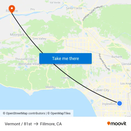 Vermont / 81st to Fillmore, CA map