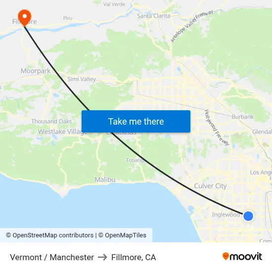 Vermont / Manchester to Fillmore, CA map