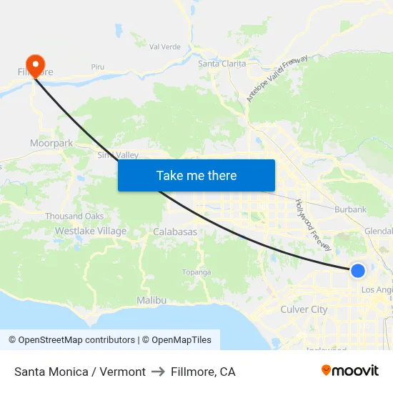 Santa Monica / Vermont to Fillmore, CA map
