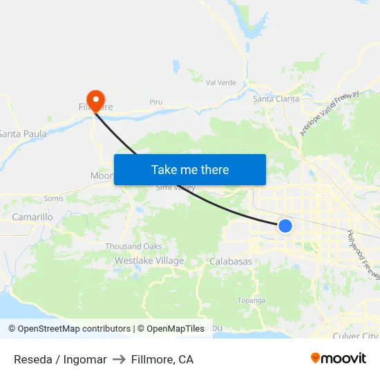 Reseda / Ingomar to Fillmore, CA map