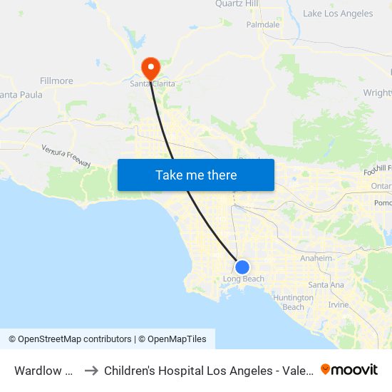 Wardlow Station to Children's Hospital Los Angeles - Valencia Care Center map