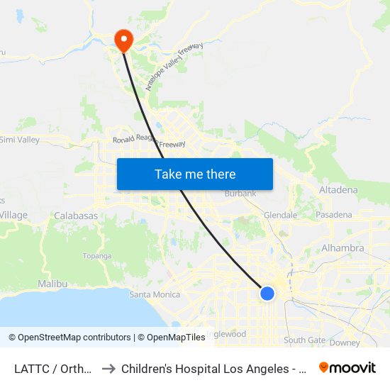 LATTC / Ortho Institute to Children's Hospital Los Angeles - Valencia Care Center map