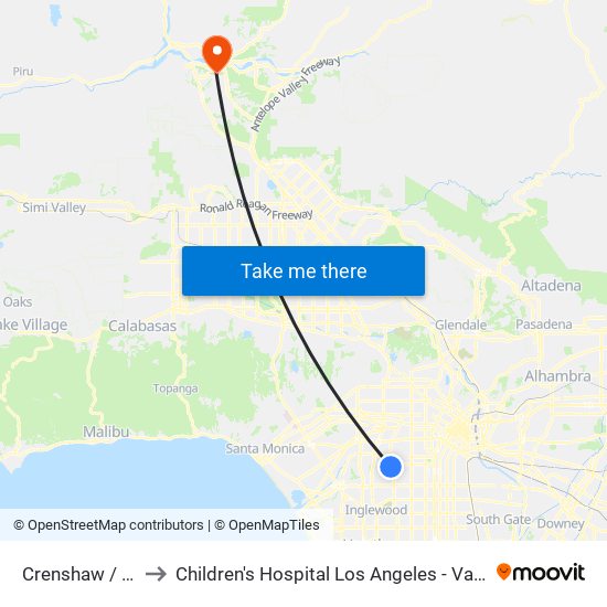 Crenshaw / Stocker to Children's Hospital Los Angeles - Valencia Care Center map