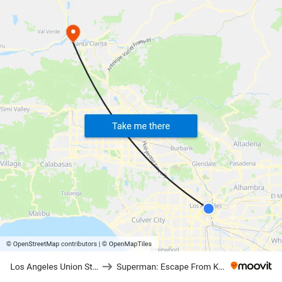 Los Angeles Union Station to Superman: Escape From Krypton map