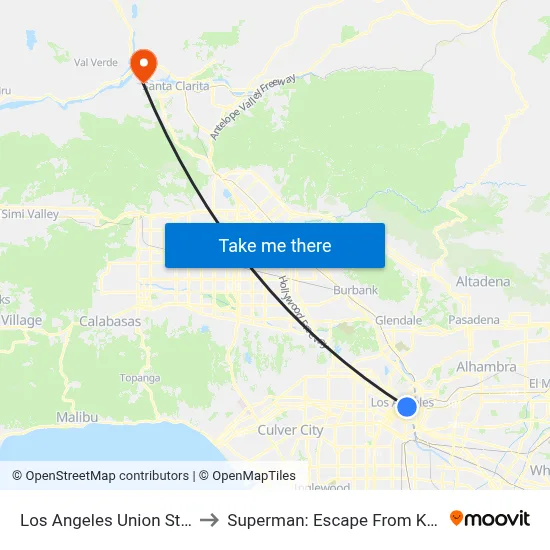 Los Angeles Union Station to Superman: Escape From Krypton map