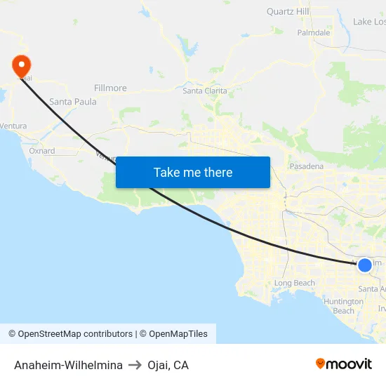 Anaheim-Wilhelmina to Ojai, CA map