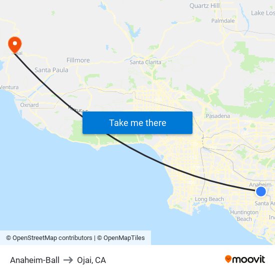 Anaheim-Ball to Ojai, CA map