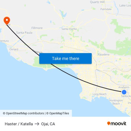 Haster / Katella to Ojai, CA map