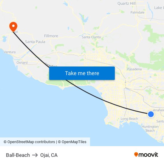 Ball-Beach to Ojai, CA map