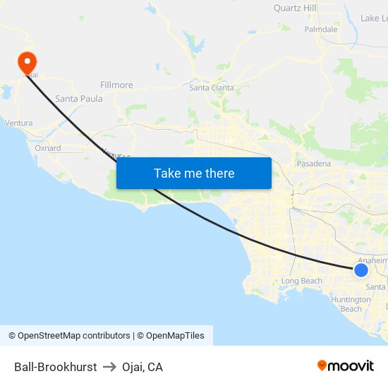 Ball-Brookhurst to Ojai, CA map